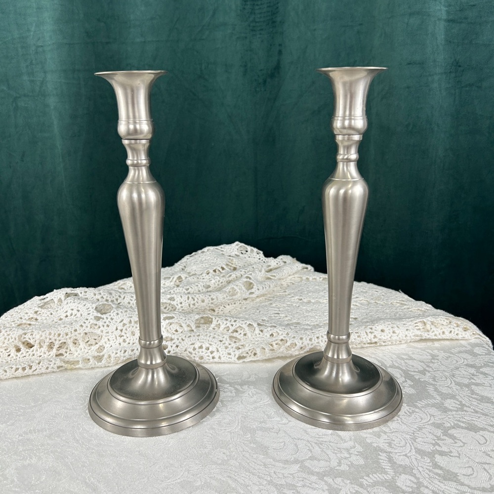 Vintage Pair of Elegant Silver Pewter Candlestick Holders
